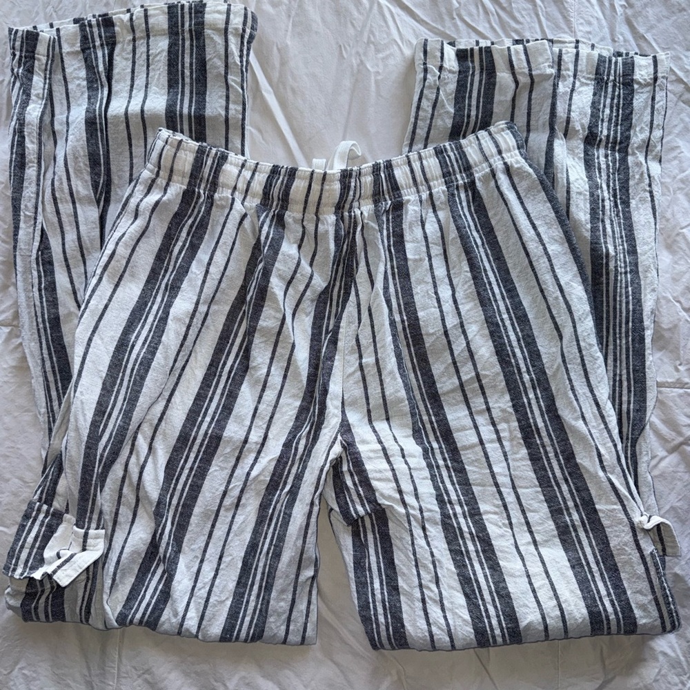 Roxy Navy & White Striped Drawstring Linen Pants … - image 3